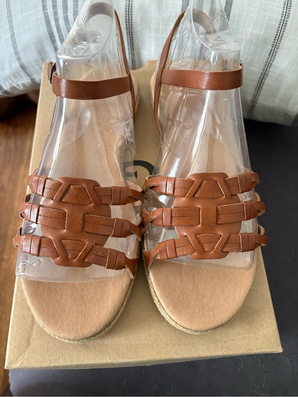 UGG "Larissa" Women's Brown Braided Leather Slingback Sandals